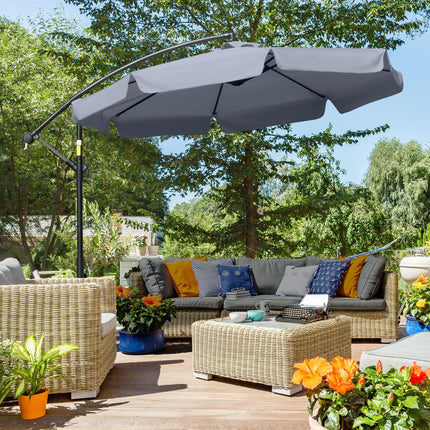 2.7m Cantilever Banana Parasol with Crank Handle and Cross Base - Dark Grey