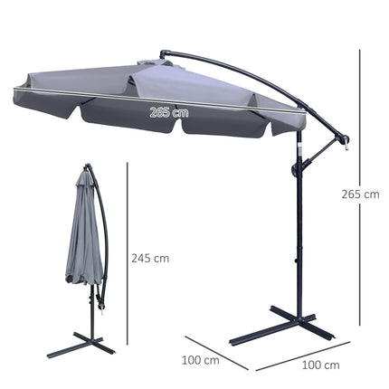 2.7m Cantilever Banana Parasol with Crank Handle and Cross Base - Dark Grey