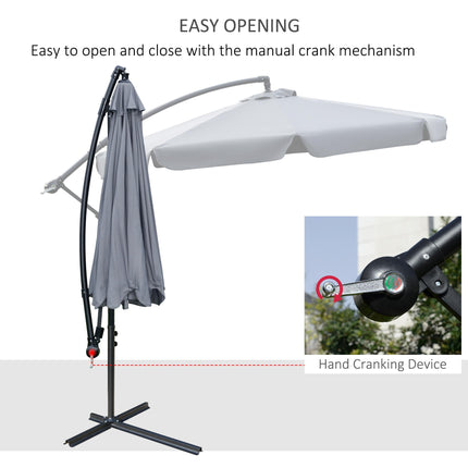 2.7m Cantilever Banana Parasol with Crank Handle and Cross Base - Dark Grey
