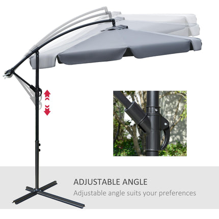 2.7m Cantilever Banana Parasol with Crank Handle and Cross Base - Dark Grey