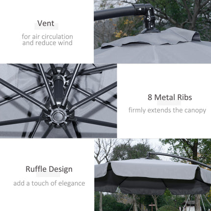 2.7m Cantilever Banana Parasol with Crank Handle and Cross Base - Dark Grey
