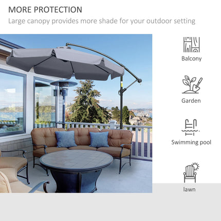 2.7m Cantilever Banana Parasol with Crank Handle and Cross Base - Dark Grey