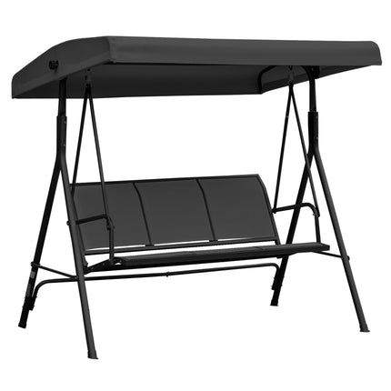 Three-Seater Garden Swing Chair with Canopy - Black