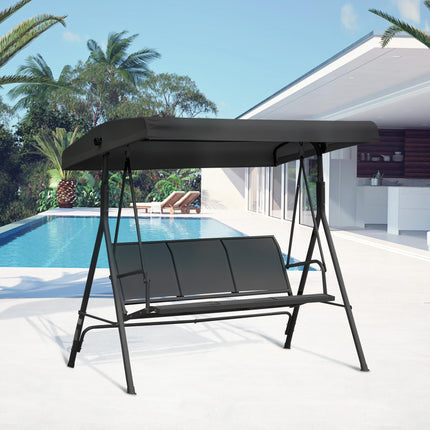 Three-Seater Garden Swing Chair with Canopy - Black