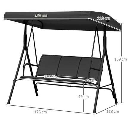 Three-Seater Garden Swing Chair with Canopy - Black