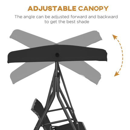 Three-Seater Garden Swing Chair with Canopy - Black