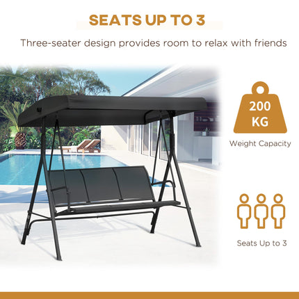 Three-Seater Garden Swing Chair with Canopy - Black