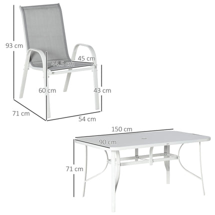 7 Piece Garden Dining Set with Tempered Glass Table and Parasol Hole - Grey