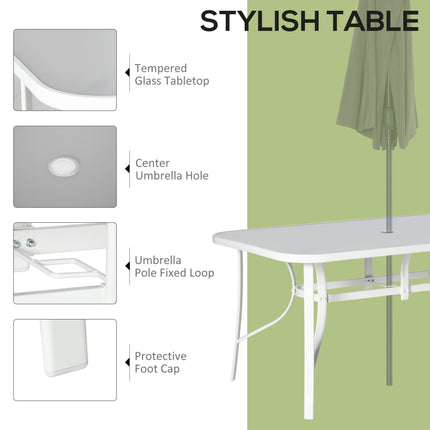 7 Piece Garden Dining Set with Tempered Glass Table and Parasol Hole - Grey
