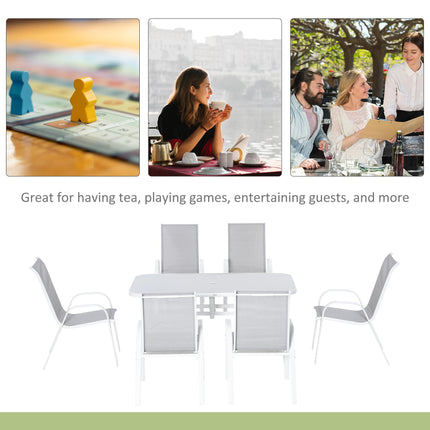 7 Piece Garden Dining Set with Tempered Glass Table and Parasol Hole - Grey