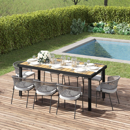 Aluminium Outdoor Garden Dining Table for 8 with Faux Wood Top, 190x90x74 cm - Natural