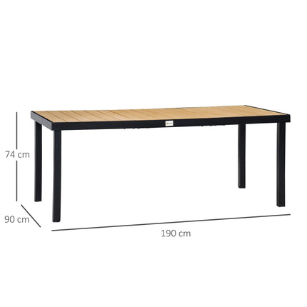 Aluminium Outdoor Garden Dining Table for 8 with Faux Wood Top, 190x90x74 cm - Natural