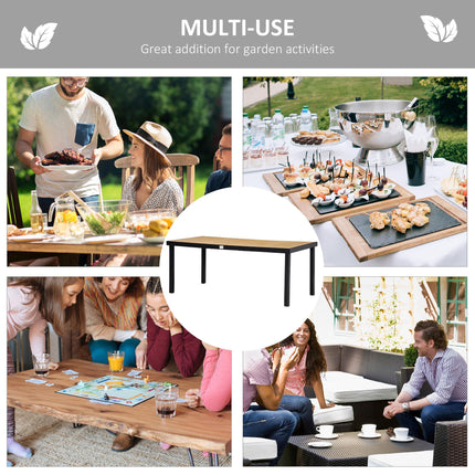 Aluminium Outdoor Garden Dining Table for 8 with Faux Wood Top, 190x90x74 cm - Natural