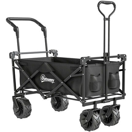 Folding Camping Trolley Cart with Canopy and 4 Wheels - Black