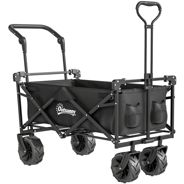 Folding Camping Trolley Cart with Canopy and 4 Wheels - Black