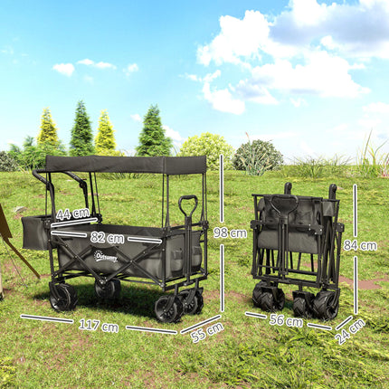 Folding Camping Trolley Cart with Canopy and 4 Wheels - Black