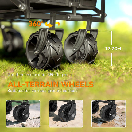 Folding Camping Trolley Cart with Canopy and 4 Wheels - Black