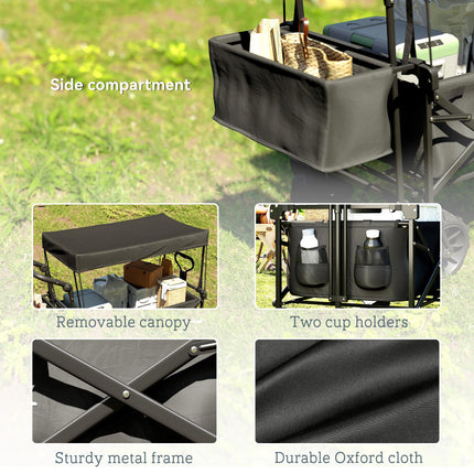 Folding Camping Trolley Cart with Canopy and 4 Wheels - Black