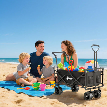Folding Camping Trolley Cart with Canopy and 4 Wheels - Black