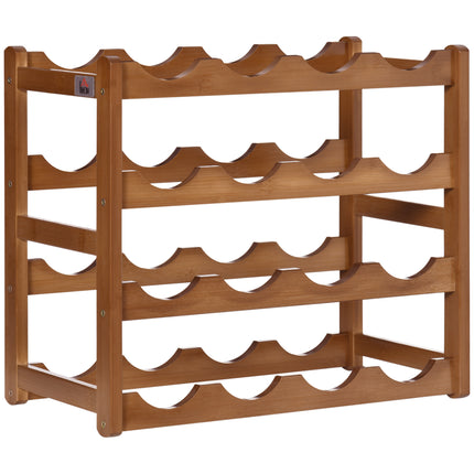 Free Standing Bamboo Wine Rack 16 Bottles 4-Tier Water Bottle Organizer - Brown