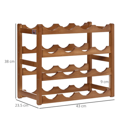 Free Standing Bamboo Wine Rack 16 Bottles 4-Tier Water Bottle Organizer - Brown