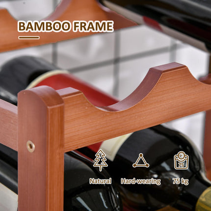 Free Standing Bamboo Wine Rack 16 Bottles 4-Tier Water Bottle Organizer - Brown