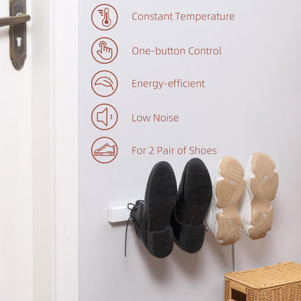 2 Pairs Wall Mounted Electric Shoe Dryer with Constant Temperature for Boots, Leather Shoes, Socks - White