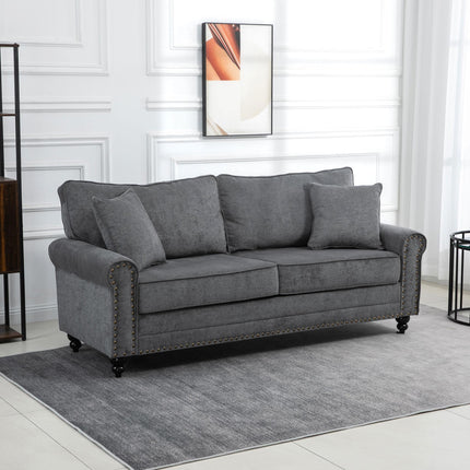 2 Seater Fabric Sofa with Nailhead Trim and Cushions Loveseat - Grey