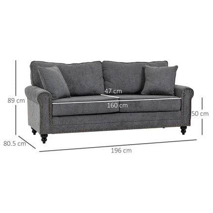 2 Seater Fabric Sofa with Nailhead Trim and Cushions Loveseat - Grey