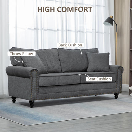 2 Seater Fabric Sofa with Nailhead Trim and Cushions Loveseat - Grey
