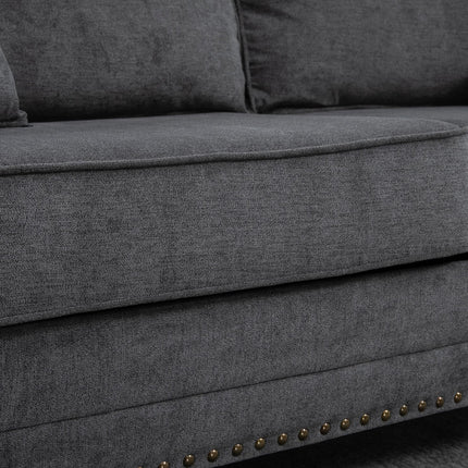 2 Seater Fabric Sofa with Nailhead Trim and Cushions Loveseat - Grey