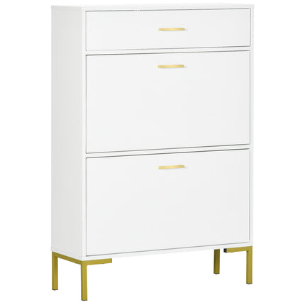 Modern Shoe Cabinet with 2 Flip Doors, Drawer & Adjustable Shelf for 12 Pairs of Shoes - White