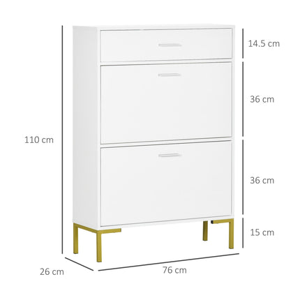 Modern Shoe Cabinet with 2 Flip Doors, Drawer & Adjustable Shelf for 12 Pairs of Shoes - White