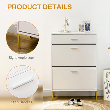Modern Shoe Cabinet with 2 Flip Doors, Drawer & Adjustable Shelf for 12 Pairs of Shoes - White