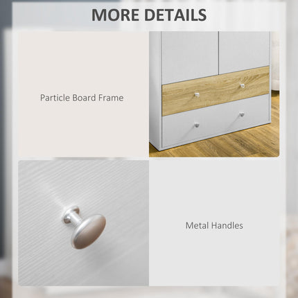 2 Door Wardrobe with Drawers and Hanging Rod for Bedroom Clothes Storage - White