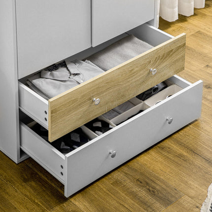 2 Door Wardrobe with Drawers and Hanging Rod for Bedroom Clothes Storage - White