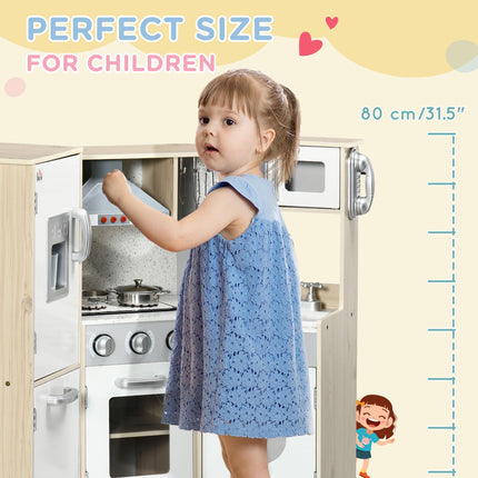 Wooden Corner Toy Kitchen for Kids with Sound, Light & Role Play Accessories - Natural White