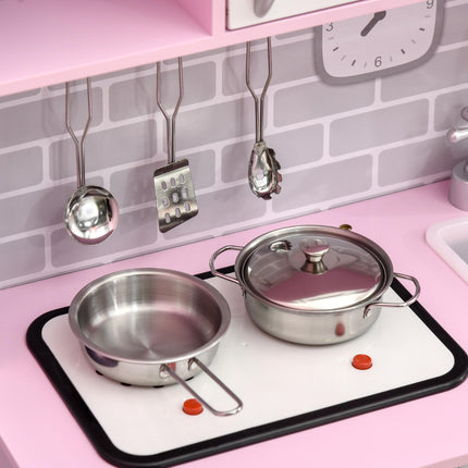 Wooden Kids Play Kitchen with Lights, Sounds, Microwave & Water Dispenser - Pink