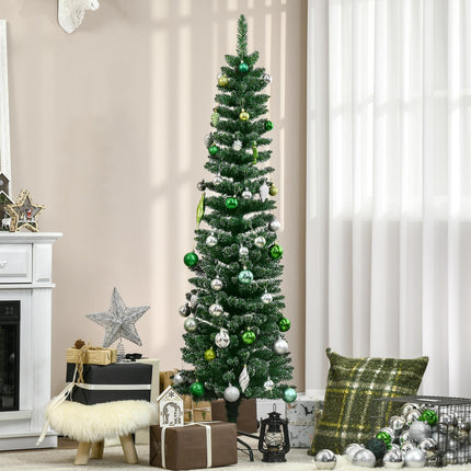 5.5FT Artificial Snow-Dipped Pencil Christmas Tree with Foldable Stand - Green