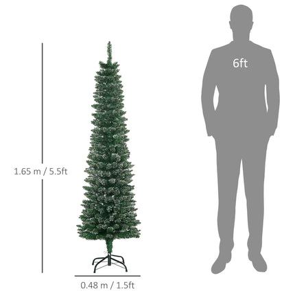 5.5FT Artificial Snow-Dipped Pencil Christmas Tree with Foldable Stand - Green