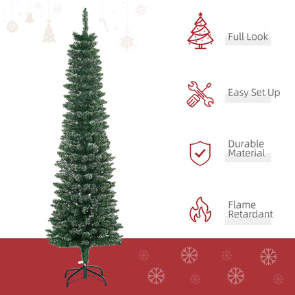 5.5FT Artificial Snow-Dipped Pencil Christmas Tree with Foldable Stand - Green