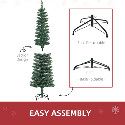 5.5FT Artificial Snow-Dipped Pencil Christmas Tree with Foldable Stand - Green