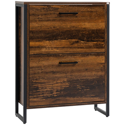 12-Shoe Two-Door Storage Cabinet with Flat Top - Wood-Effect