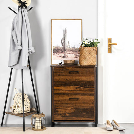 12-Shoe Two-Door Storage Cabinet with Flat Top - Wood-Effect