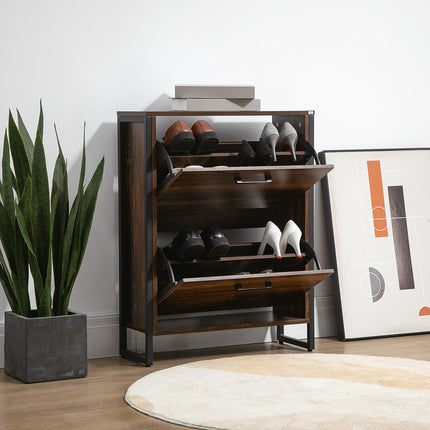 12-Shoe Two-Door Storage Cabinet with Flat Top - Wood-Effect