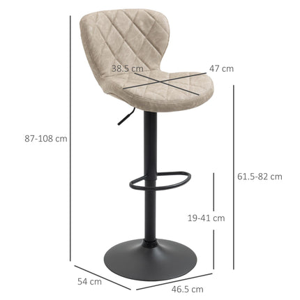 Adjustable Height Swivel Bar Stools Set of 2 with Backrest - Light Grey