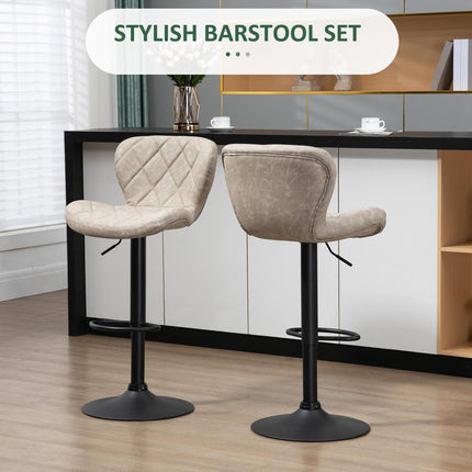Adjustable Height Swivel Bar Stools Set of 2 with Backrest - Light Grey