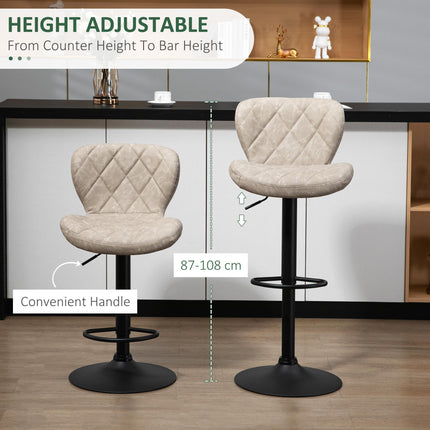Adjustable Height Swivel Bar Stools Set of 2 with Backrest - Light Grey