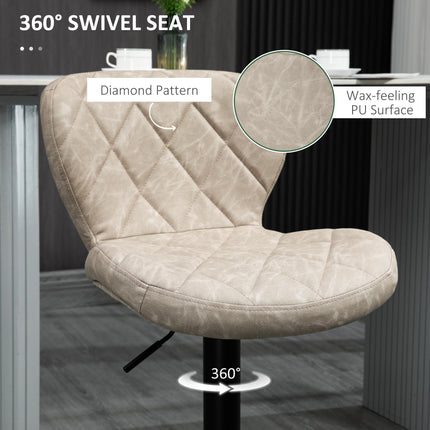 Adjustable Height Swivel Bar Stools Set of 2 with Backrest - Light Grey