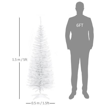5T Artificial Pine Slim Tall Pencil Christmas Tree with Stand - White